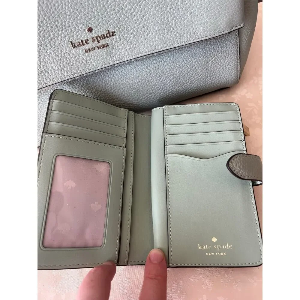 Kate Spade Leila Medium Flap Shoulder Bag and Lena Medium Bifold Wallet in Sage